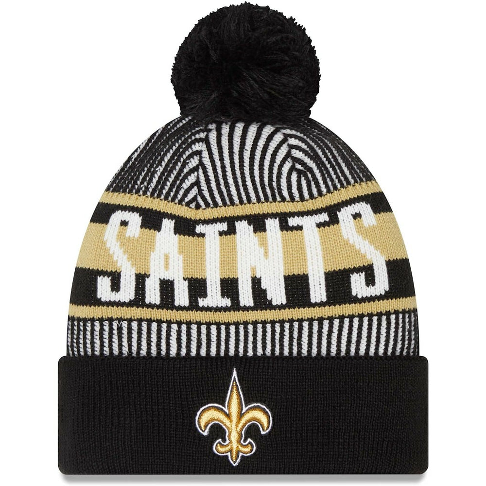 New Orleans Saints New Era Striped Cuffed Knit Hat with Pom Black | NFL