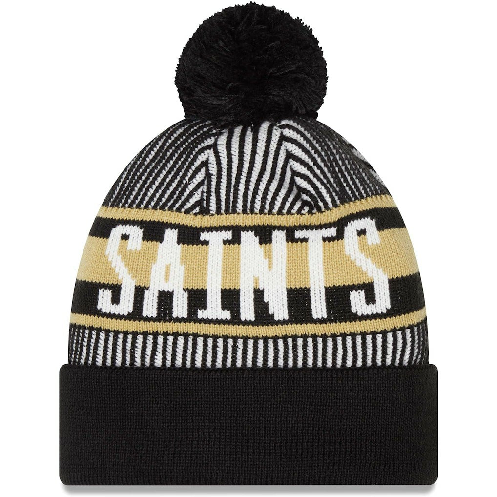 New Orleans Saints New Era Striped Cuffed Knit Hat with Pom Black | NFL