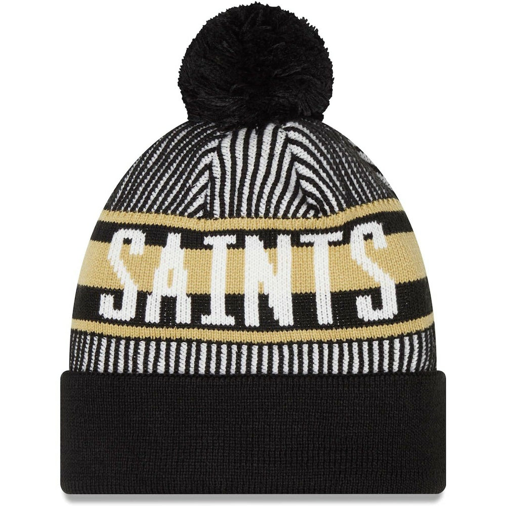 New Orleans Saints New Era Striped Cuffed Knit Hat with Pom Black | NFL
