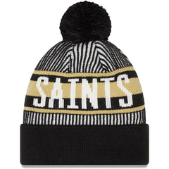 New Orleans Saints New Era Striped Cuffed Knit Hat with Pom Black | NFL