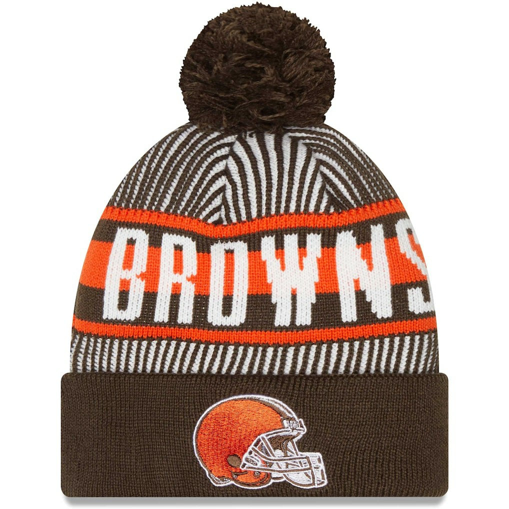 Cleveland Browns New Era Striped Cuffed Knit Hat with Pom Brown | NFL