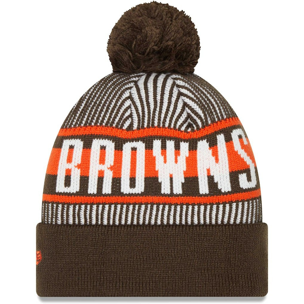 Cleveland Browns New Era Striped Cuffed Knit Hat with Pom Brown | NFL