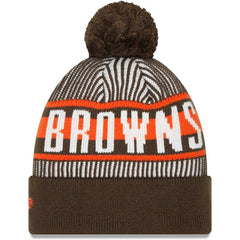Cleveland Browns New Era Striped Cuffed Knit Hat with Pom Brown | NFL