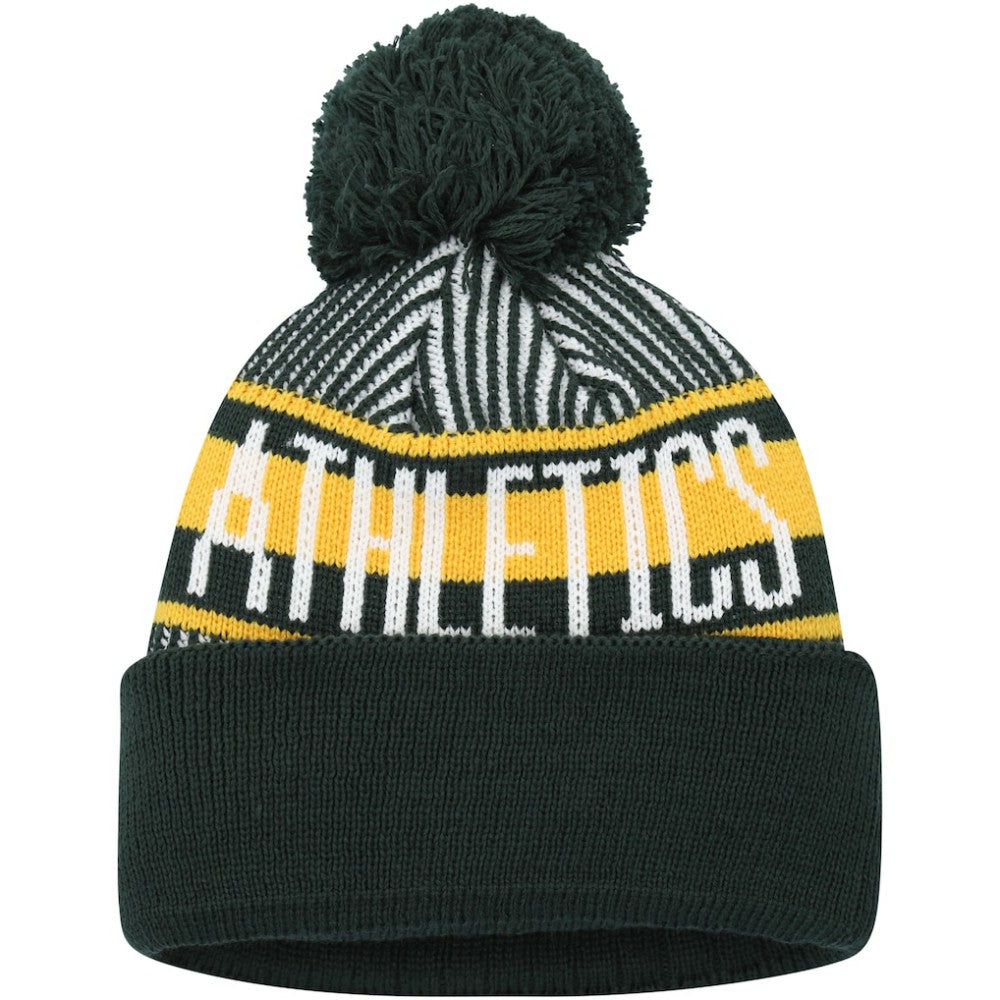 Athletics New Era Youth Striped Cuffed Knit Hat with Pom - MLB