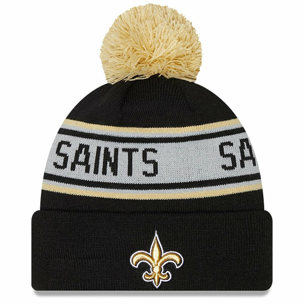 New Orleans Saints New Era Youth Repeat Cuffed Knit Hat with Pom Black | NFL