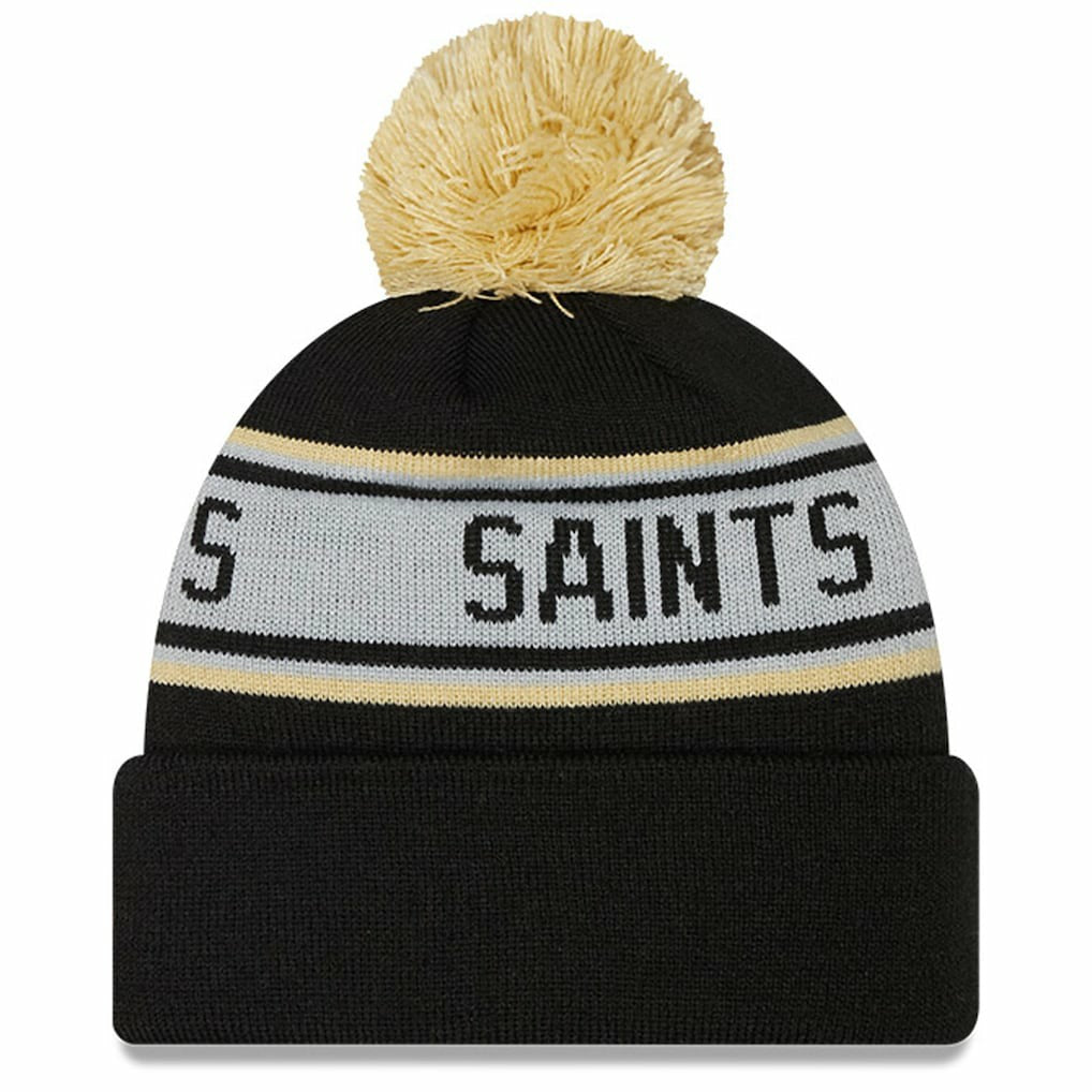New Orleans Saints New Era Youth Repeat Cuffed Knit Hat with Pom Black | NFL