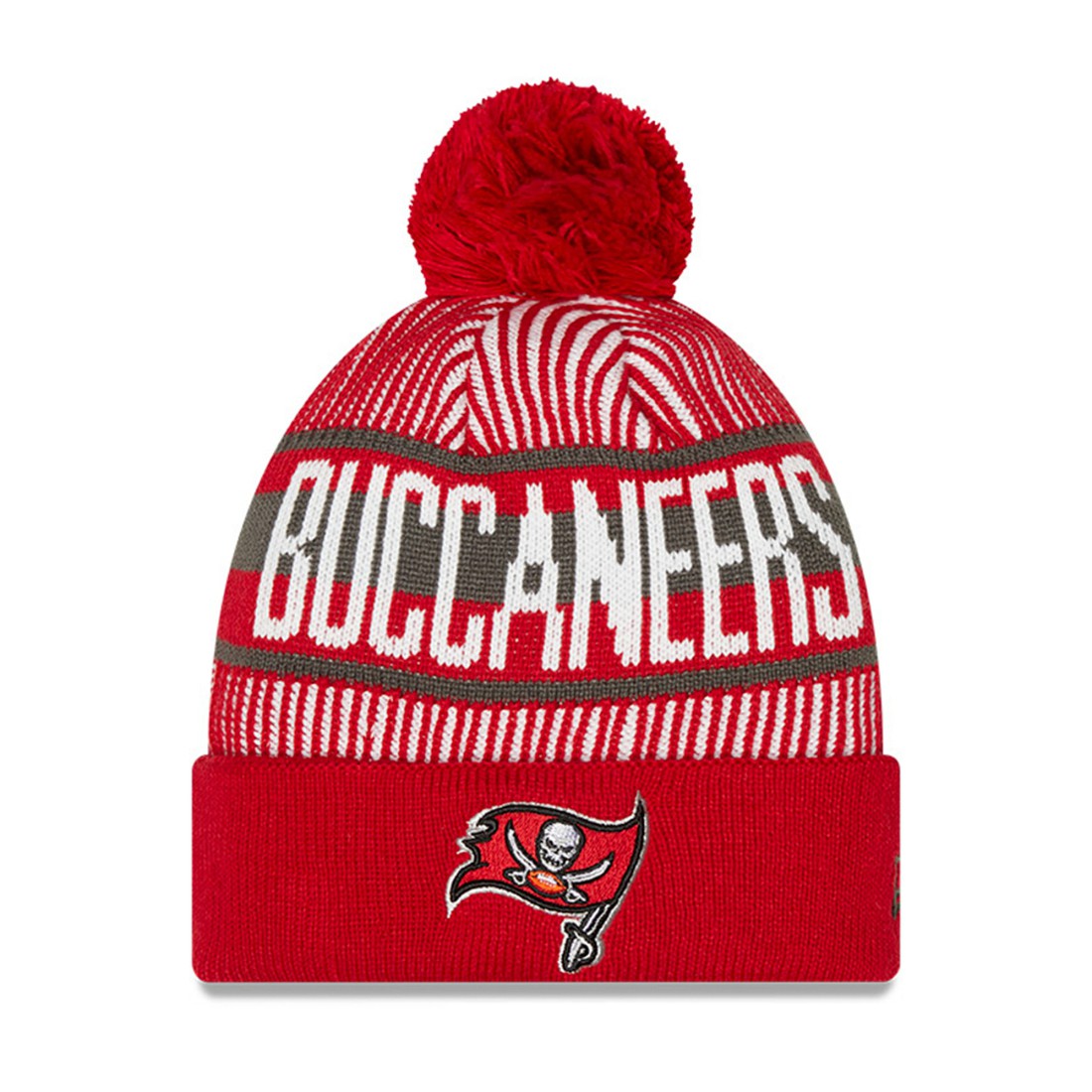 Tampa Bay Buccaneers New Era Youth Striped Cuffed Knit Hat with Pom Red | NFL