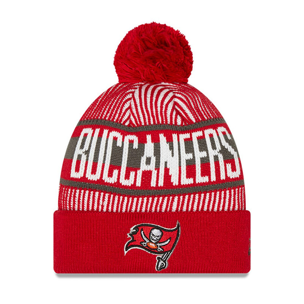 Tampa Bay Buccaneers New Era Youth Striped Cuffed Knit Hat with Pom Red | NFL