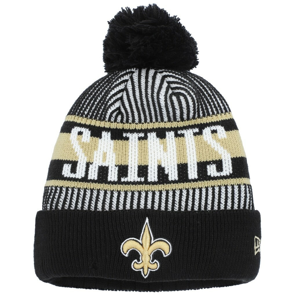New Orleans Saints New Era Youth Striped Cuffed Knit Hat with Pom Black | NFL