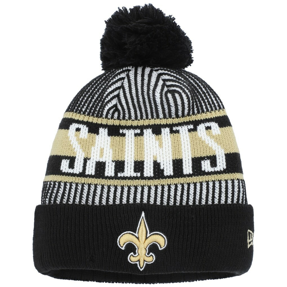 New Orleans Saints New Era Youth Striped Cuffed Knit Hat with Pom Black | NFL