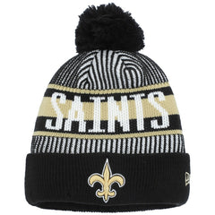 New Orleans Saints New Era Youth Striped Cuffed Knit Hat with Pom Black | NFL