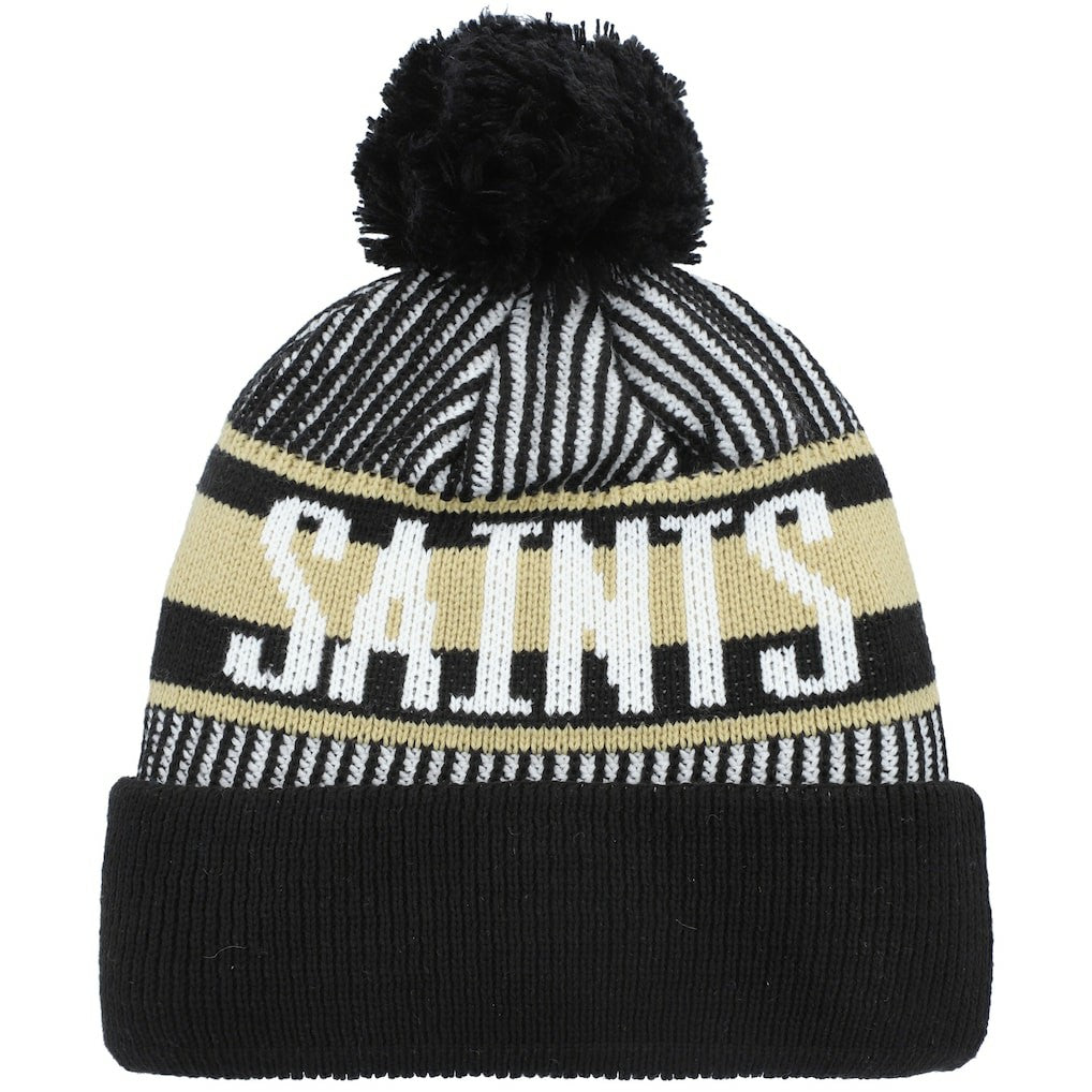 New Orleans Saints New Era Youth Striped Cuffed Knit Hat with Pom Black | NFL