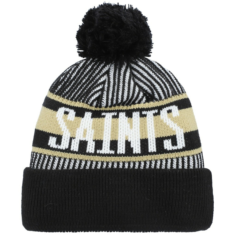 New Orleans Saints New Era Youth Striped Cuffed Knit Hat with Pom Black | NFL