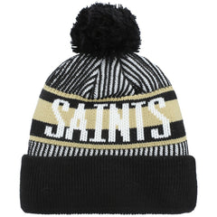 New Orleans Saints New Era Youth Striped Cuffed Knit Hat with Pom Black | NFL