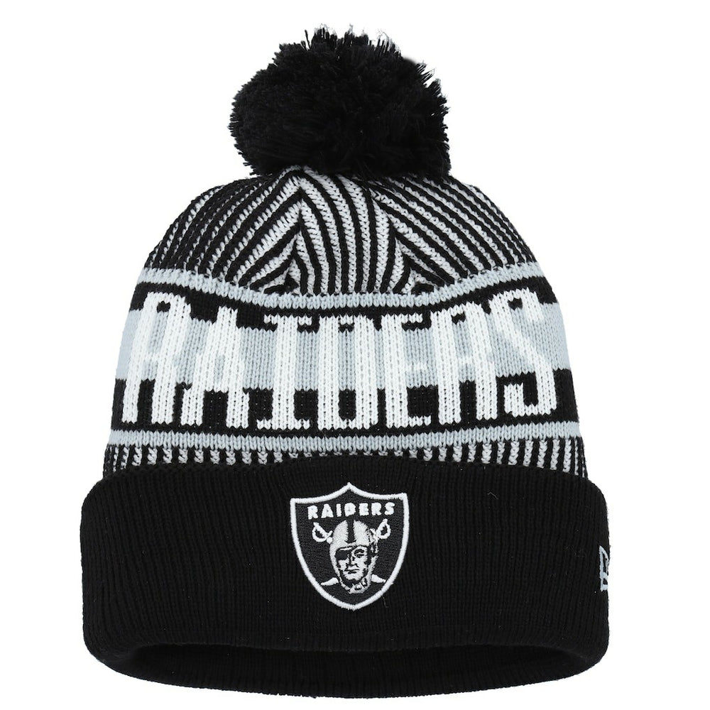 Las Vegas Raiders New Era Youth Striped Cuffed Knit Hat with Pom Black | NFL
