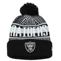 Las Vegas Raiders New Era Youth Striped Cuffed Knit Hat with Pom Black | NFL