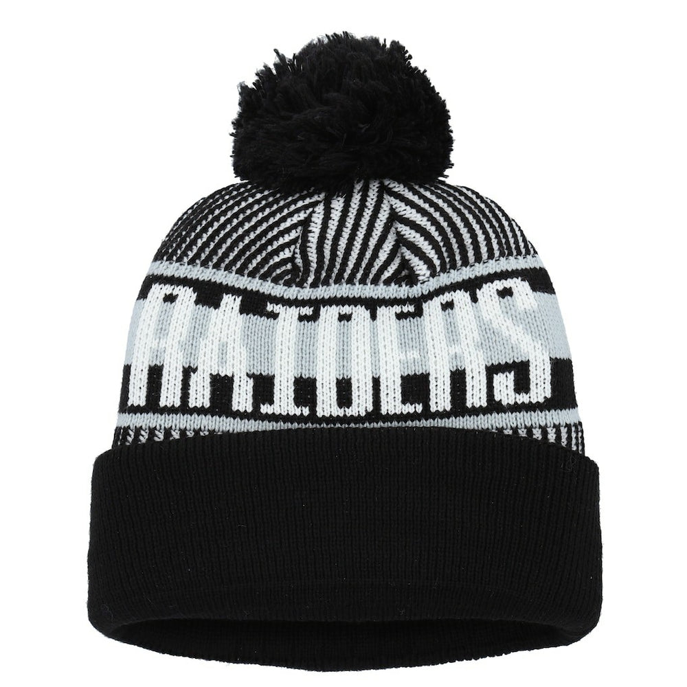 Las Vegas Raiders New Era Youth Striped Cuffed Knit Hat with Pom Black | NFL