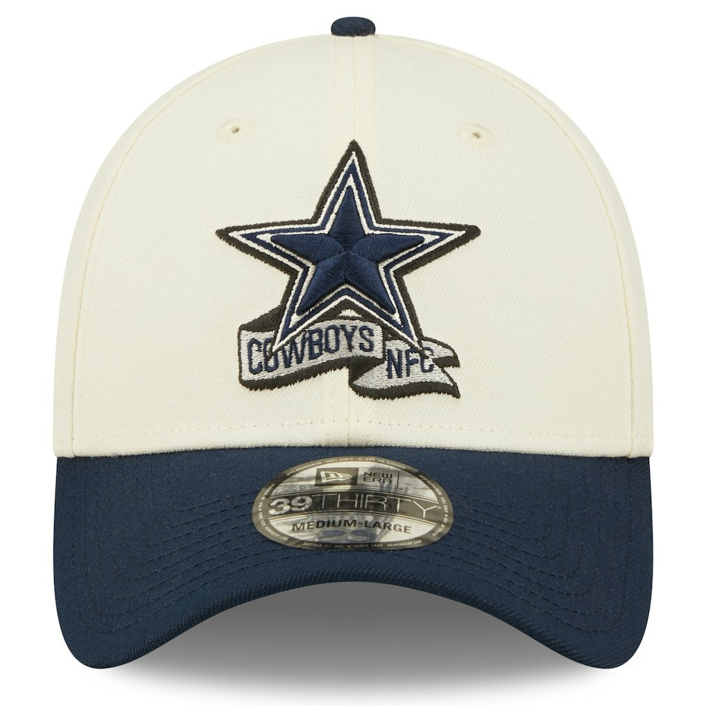 Dallas Cowboys New Era 2022 Sideline 39THIRTY 2-Tone Flex Hat Cream/Navy | NFL