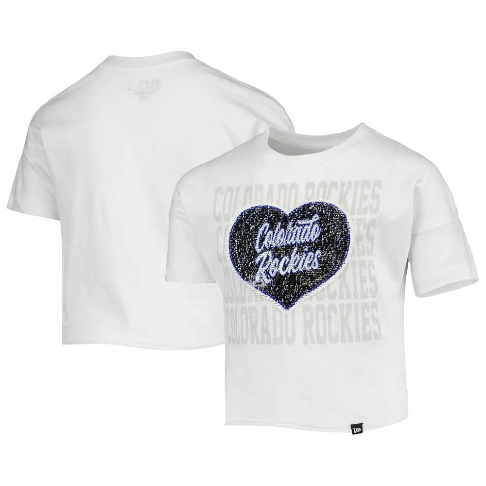 Colorado Rockies New Era Girls Youth Flip Sequin Heart Crop Top - MLB