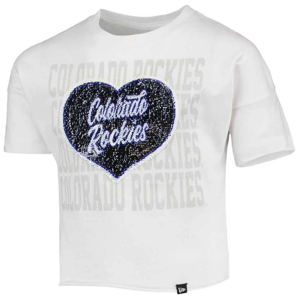 Colorado Rockies New Era Girls Youth Flip Sequin Heart Crop Top - MLB