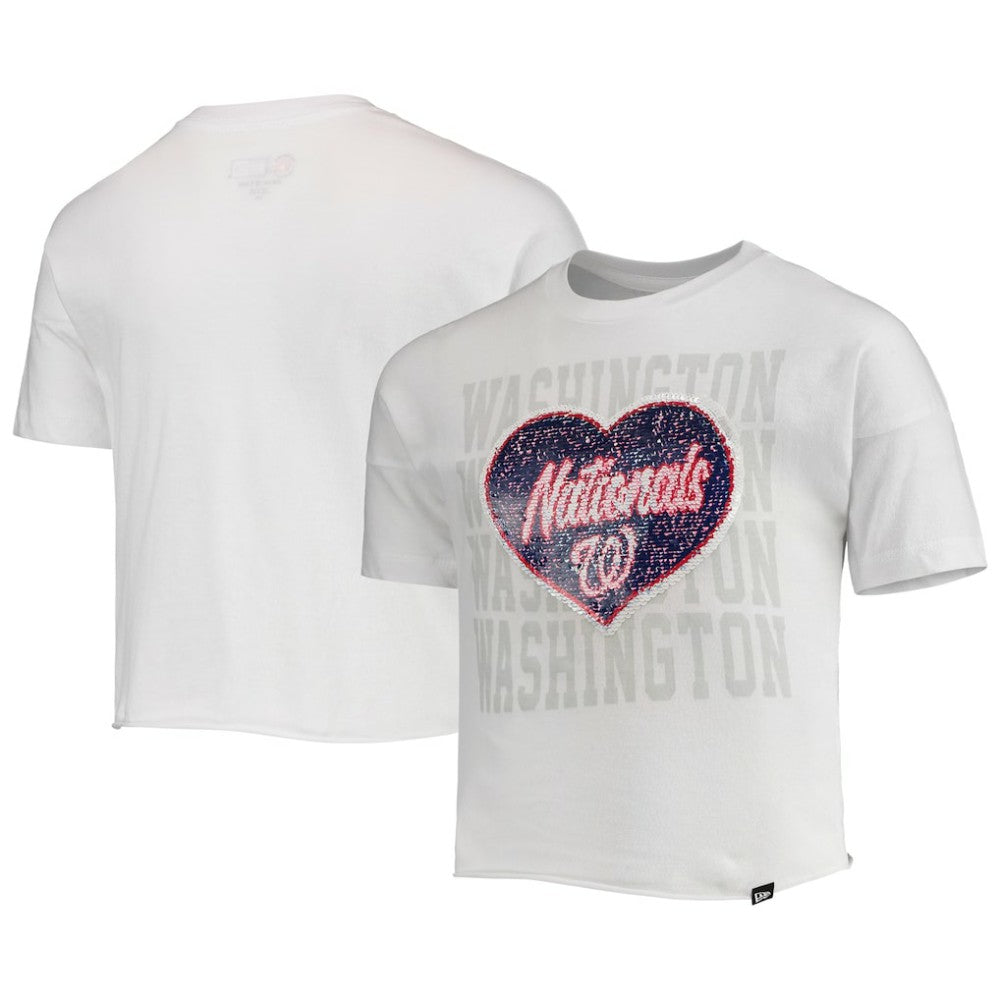 Washington Nationals New Era Girls Youth Flip Sequin Heart Crop Top - MLB