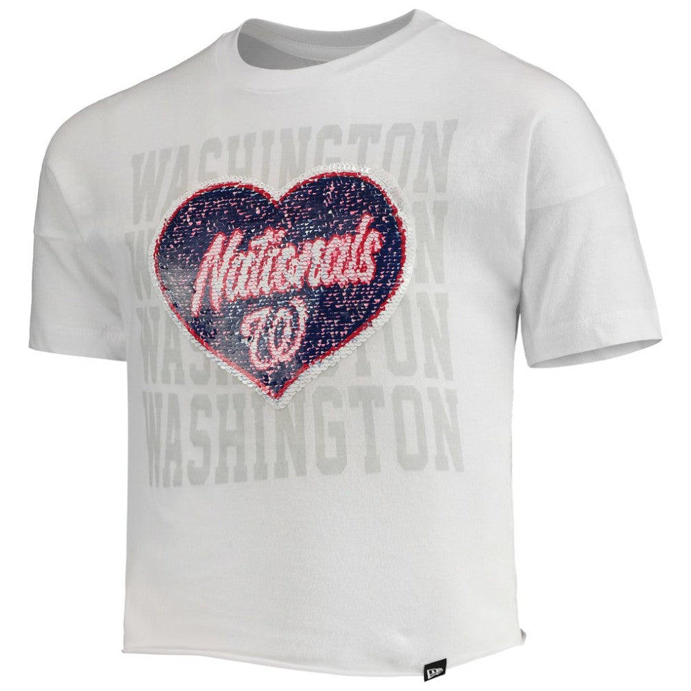 Washington Nationals New Era Girls Youth Flip Sequin Heart Crop Top - MLB