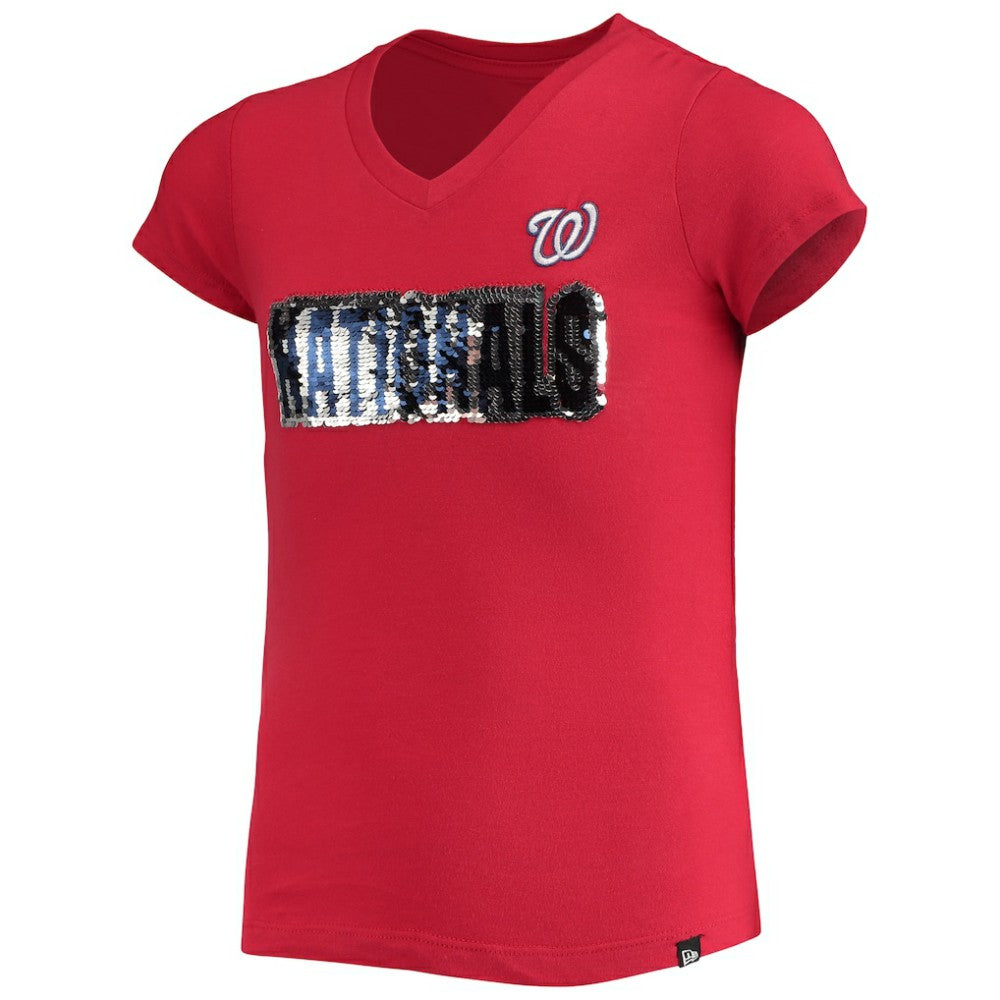 Washington Nationals New Era Girls Youth Flip Sequin Team T-Shirt - MLB