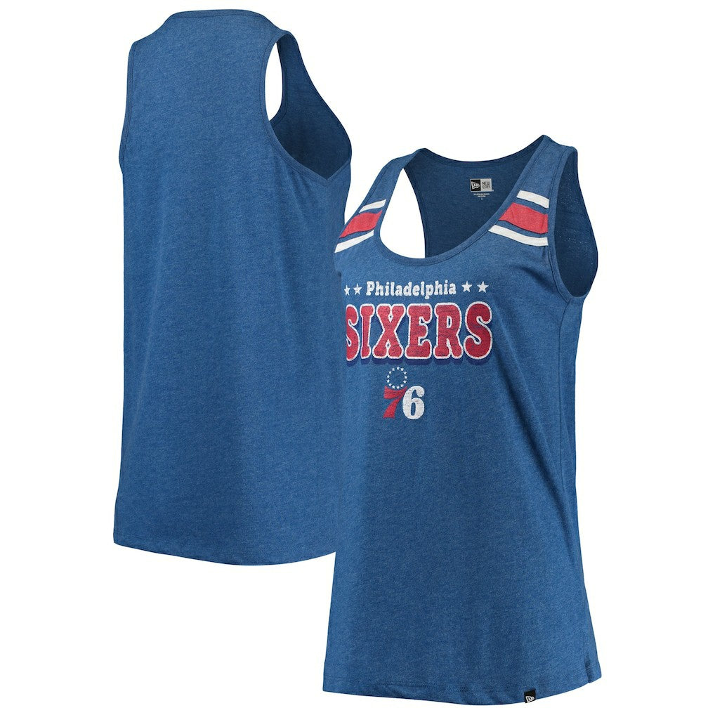 Philadelphia 76ers Women's Scoop-Neck Racerback Tank Top Heathered Royal - NBA