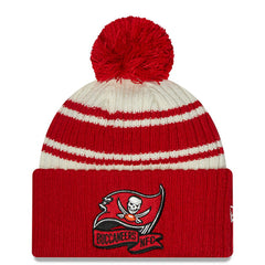 Tampa Bay Buccaneers New Era 2022 Sideline Sport Cuffed Pom Knit Hat Cream/Red | NFL