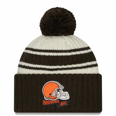 Cleveland Browns New Era 2022 Sideline Sport Cuffed Pom Knit Hat Cream/Brown | NFL