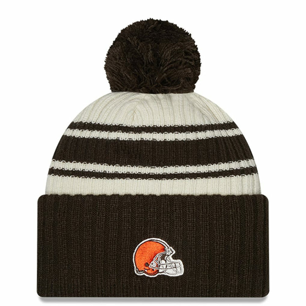 Cleveland Browns New Era 2022 Sideline Sport Cuffed Pom Knit Hat Cream/Brown | NFL