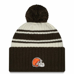 Cleveland Browns New Era 2022 Sideline Sport Cuffed Pom Knit Hat Cream/Brown | NFL