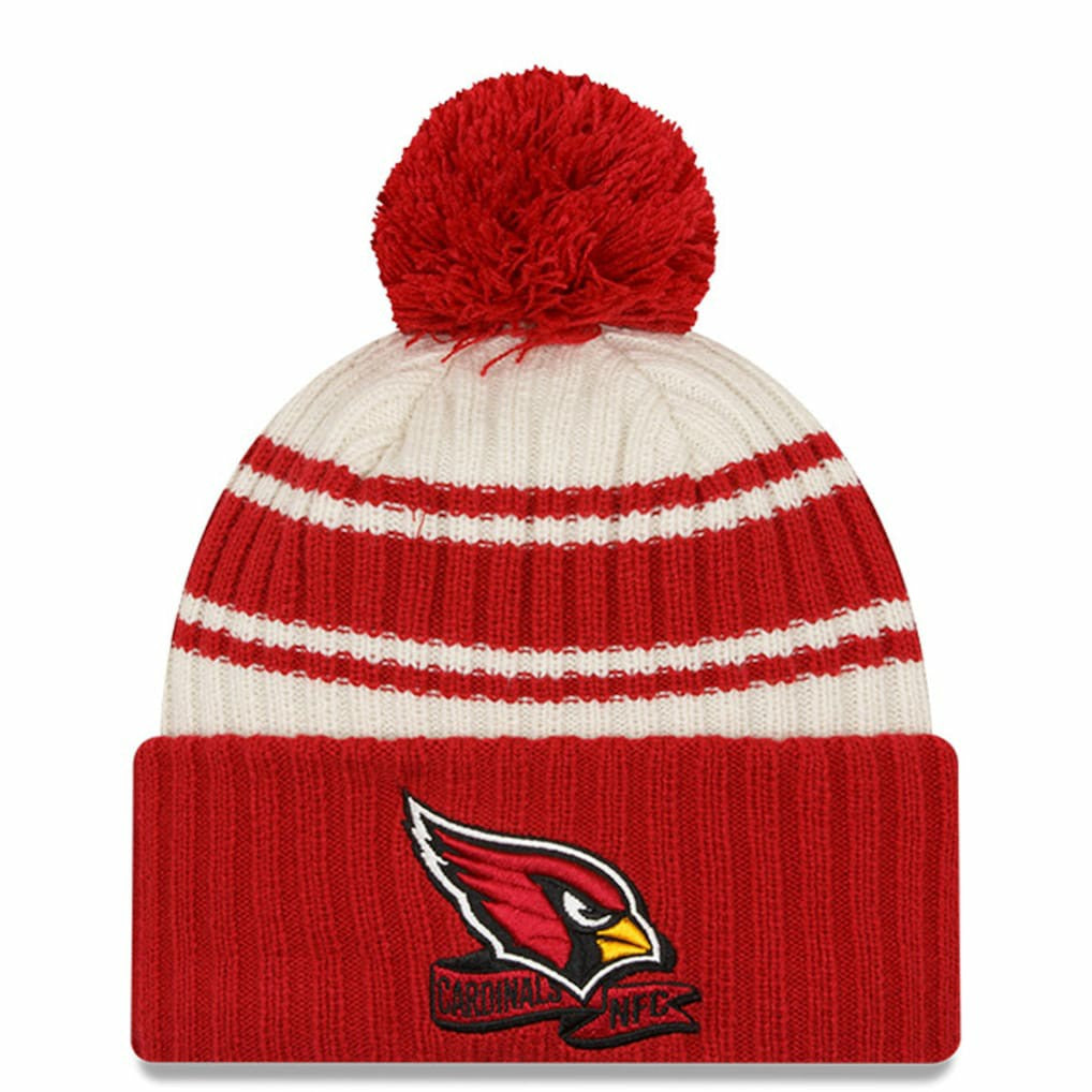 Arizona Cardinals New Era 2022 Sideline Sport Cuffed Pom Knit Hat Cream/Cardinal | NFL