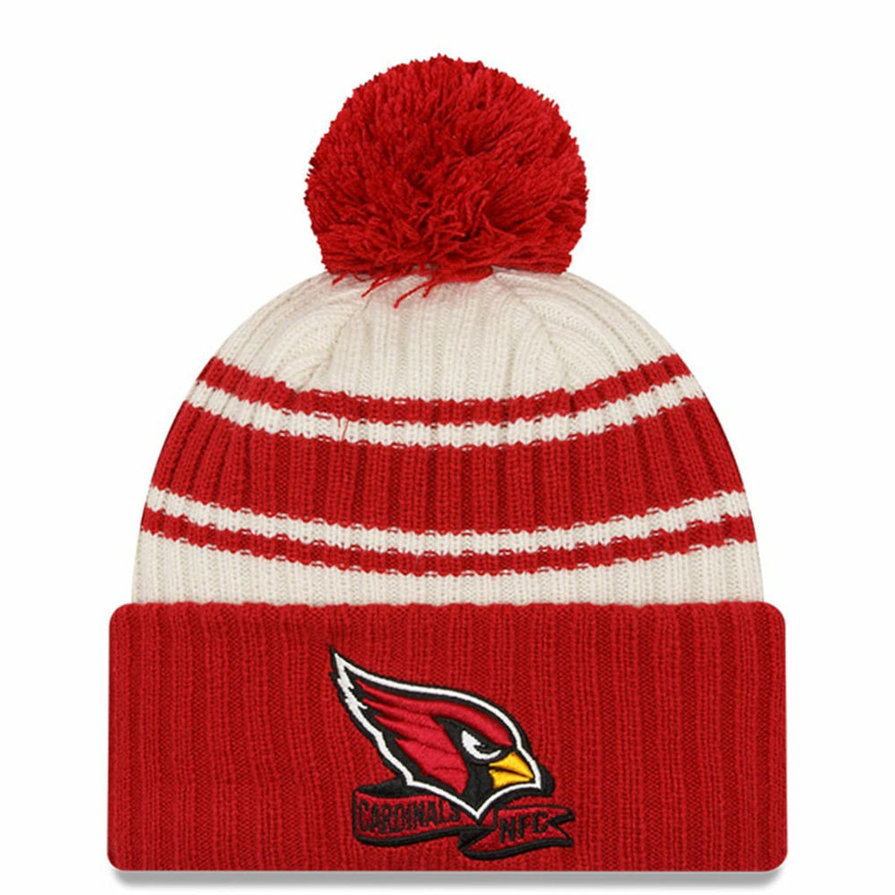 Arizona Cardinals New Era 2022 Sideline Sport Cuffed Pom Knit Hat Cream/Cardinal | NFL