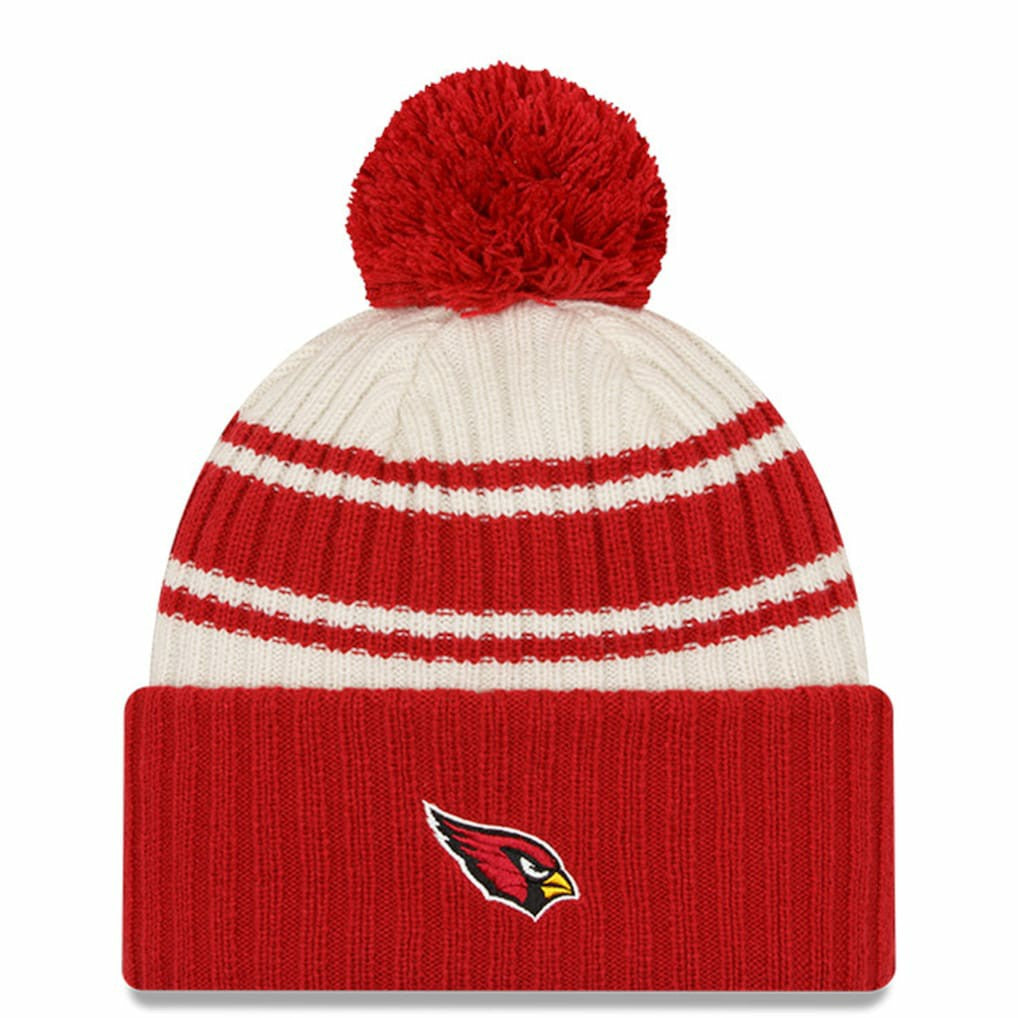 Arizona Cardinals New Era 2022 Sideline Sport Cuffed Pom Knit Hat Cream/Cardinal | NFL