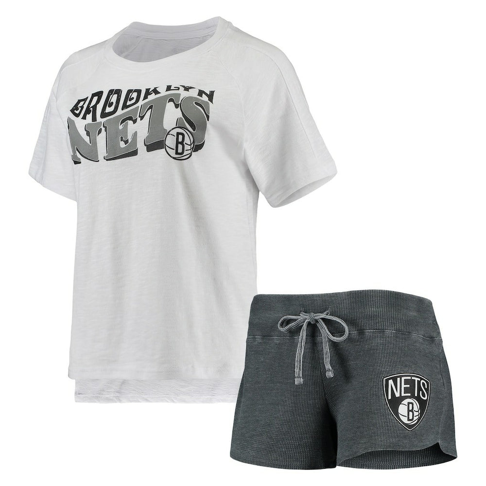 Brooklyn Nets Concepts Sport Women's Resurgence Slub Burnout Raglan Top & Shorts Sleep Set Charcoal/White - NBA
