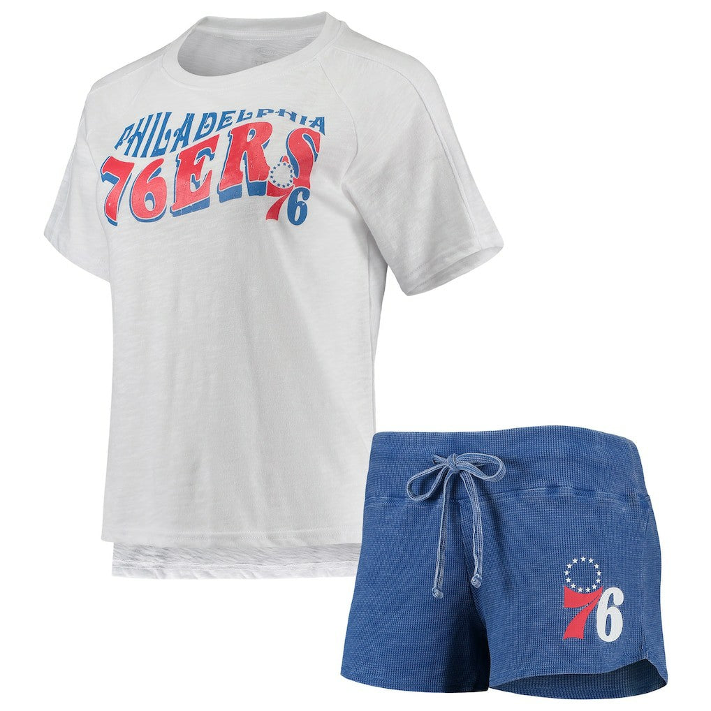 Philadelphia 76ers Concepts Sport Women's Resurgence Slub Burnout Raglan Top & Shorts Sleep Set Royal/White - NBA