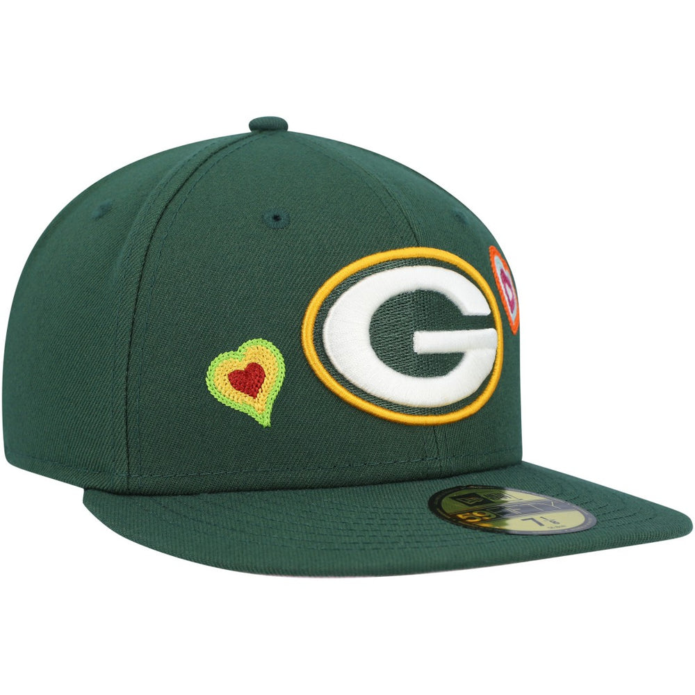 Green Bay Packers New Era Chain Stitch Heart 59FIFTY Fitted Hat Green | NFL