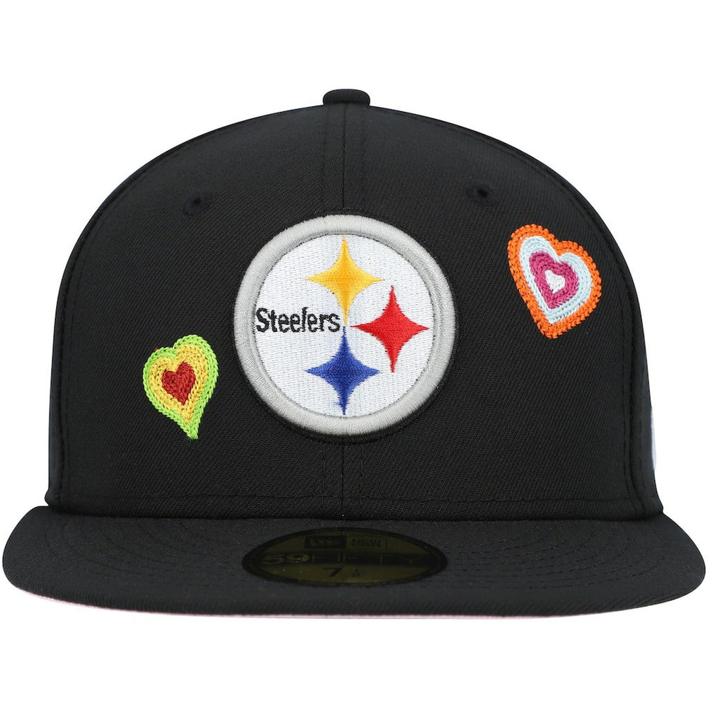 Pittsburgh Steelers New Era Chain Stitch Heart 59FIFTY Fitted Hat Black | NFL
