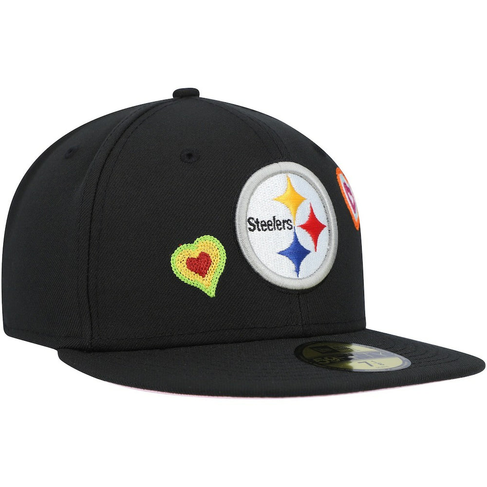 Pittsburgh Steelers New Era Chain Stitch Heart 59FIFTY Fitted Hat Black | NFL