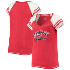 Washington Nationals Soft as a Grape Women's Curvy Color Block Tri-Blend Raglan V-Neck T-Shirt - MLB