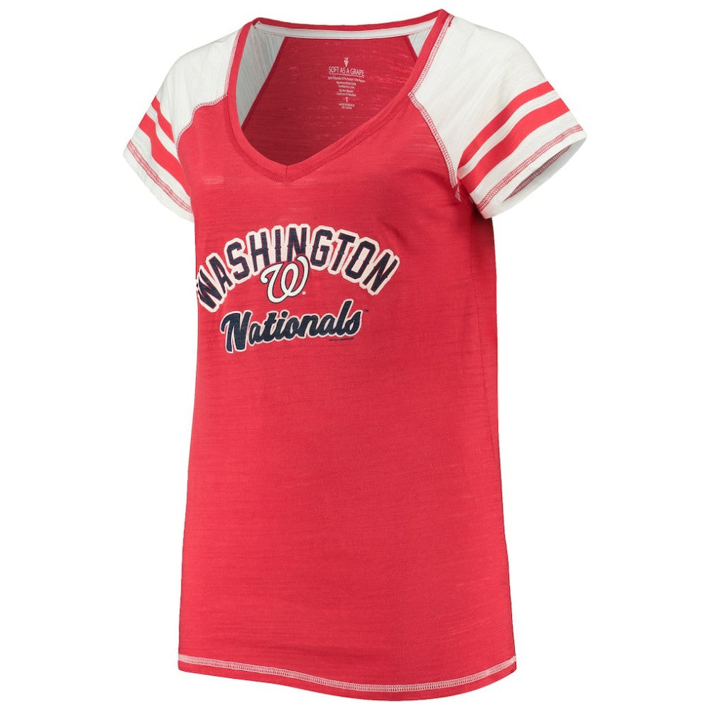Washington Nationals Soft as a Grape Women's Curvy Color Block Tri-Blend Raglan V-Neck T-Shirt - MLB
