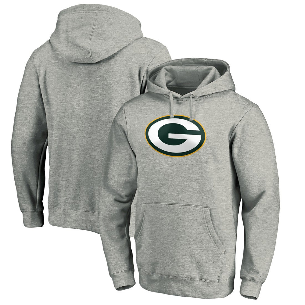 Green Bay Packers Primary Logo Fitted Pullover Hoodie Heather Gray | NFL