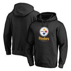 Pittsburgh Steelers Logo Team Lockup Fitted Pullover Hoodie Black | NFL