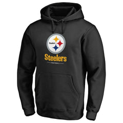 Pittsburgh Steelers Logo Team Lockup Fitted Pullover Hoodie Black | NFL