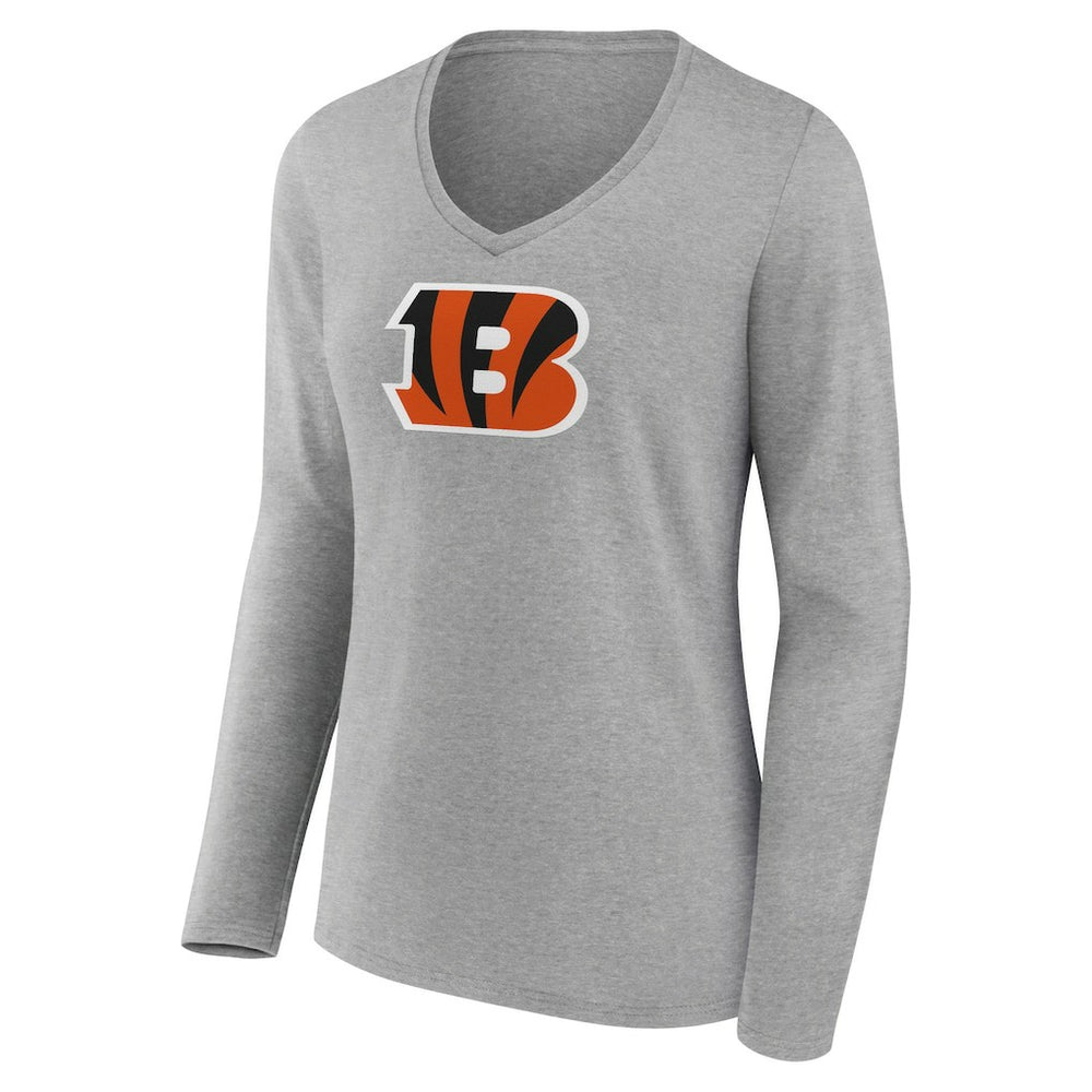Cincinnati Bengals Women's Primary Team Logo Long Sleeve V-Neck T-Shirt Heather Gray | NFL