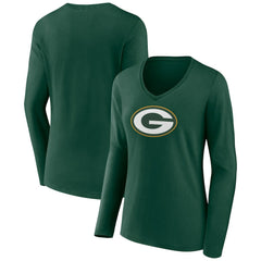 Green Bay Packers Women's Primary Team Logo Long Sleeve V-Neck T-Shirt Green | NFL