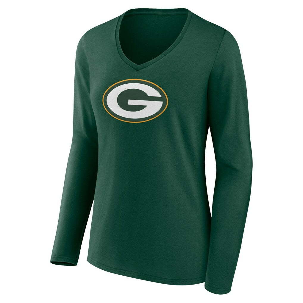 Green Bay Packers Women's Primary Team Logo Long Sleeve V-Neck T-Shirt Green | NFL