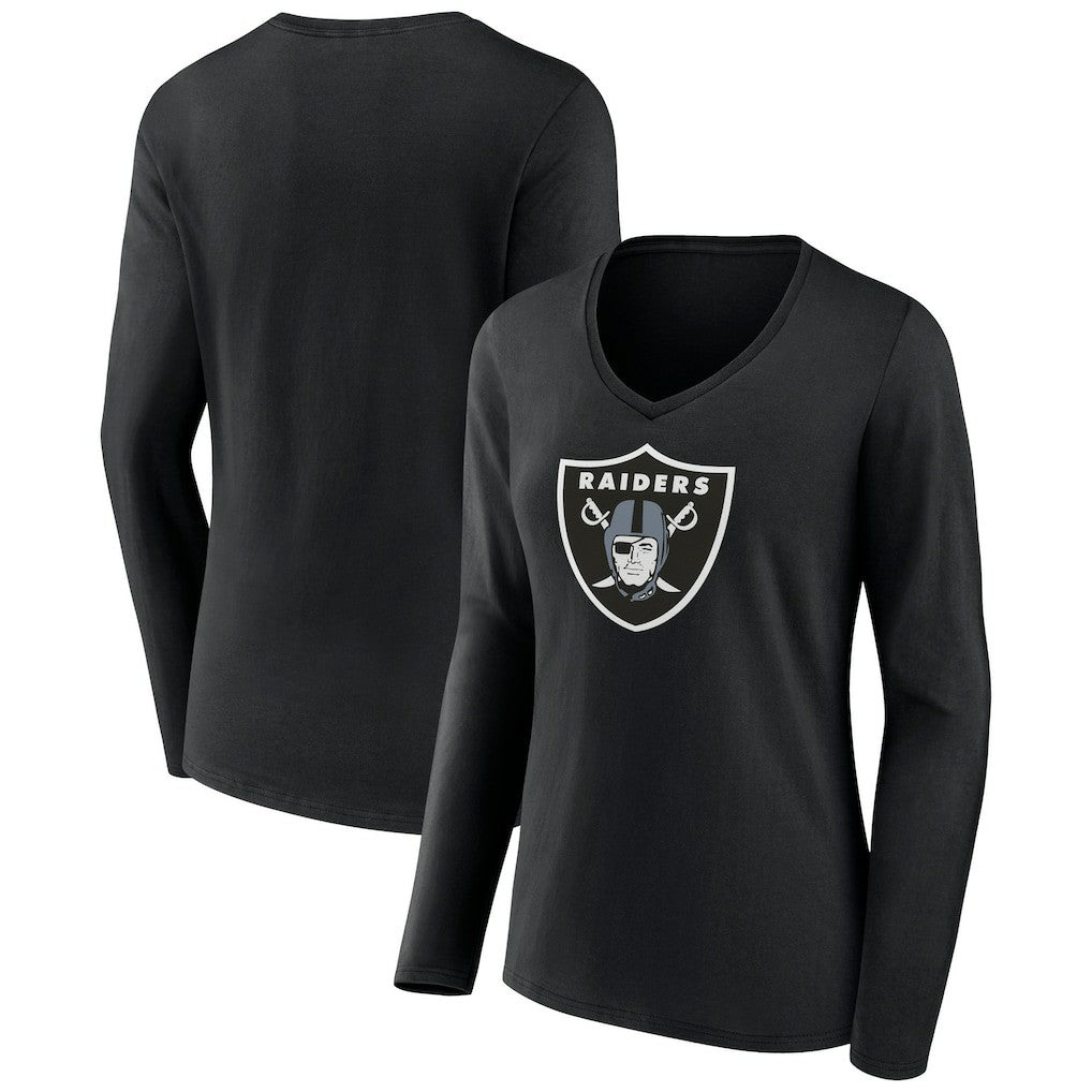Las Vegas Raiders Women's Primary Team Logo Long Sleeve V-Neck T-Shirt Black | NFL