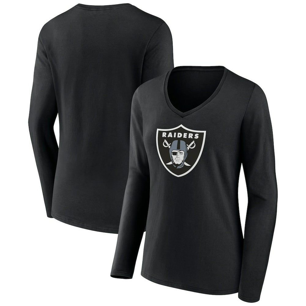 Las Vegas Raiders Women's Primary Team Logo Long Sleeve V-Neck T-Shirt Black | NFL